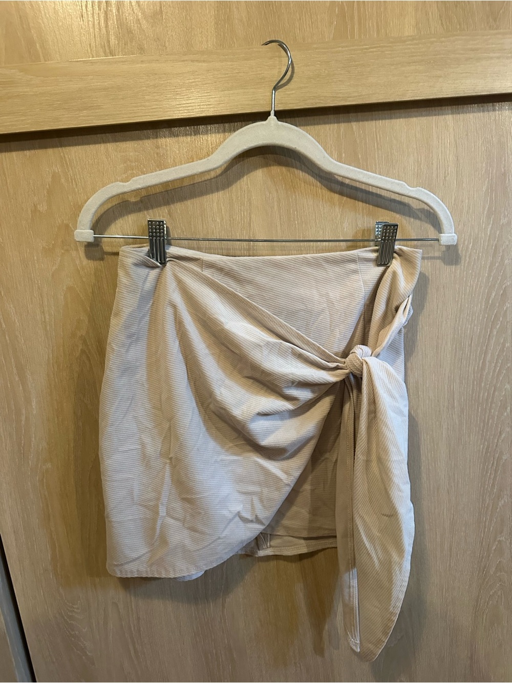 SHEIN Beige Tie-Front Mini Skirt